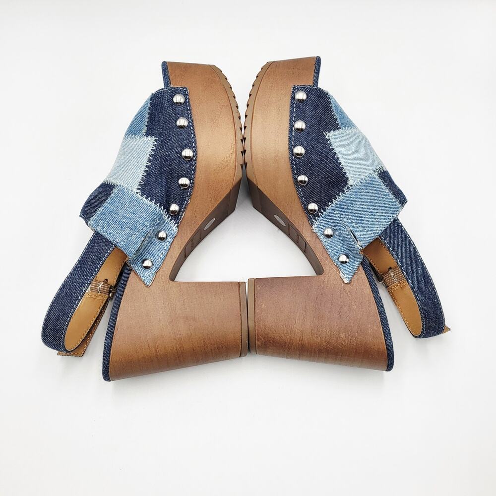 NWOT Sun & Stone Rayaell Studded Patchwork Denim Slingback Platform Sandals 6.5M - Picture 8 of 14